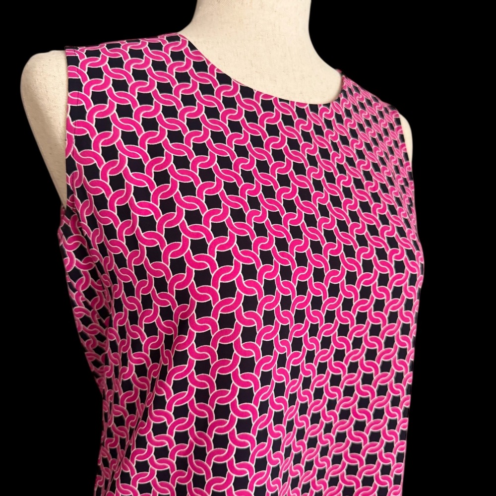 Adrienne Vittadini Geometric Print shift Dress Pink Navy‎ Sleeveless sz 2 office - Picture 5 of 8